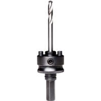 Black Starrett A2E Arbor with 11mm shank and twist drill bit, designed for 32mm-210mm hole saws.