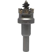 Starrett SM25 TCT stainless steel holesaw, 25mm, silver with toothed edge and cylindrical shank.