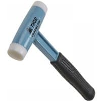 Blue Thor dead blow nylon hammer with black grip handle and white striking faces.
