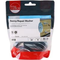 TIMCO zinc M10 x 40 penny washers in a clear TIMbag, 60 count, with red and white branding on the packaging.