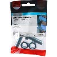 Timco 1235SNZP set screws and hex nuts, zinc finish, M12 x 35, in clear packaging with blue and black label.