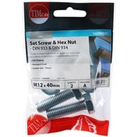 Timco zinc set screws and hex nuts, Grade 8.8, M12 x 40, in clear packaging with red and white branding.