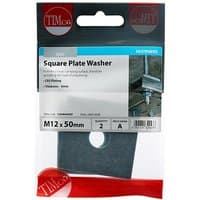 Square zinc plate washers, M12 x 50mm, with central hole, packaged in clear TIMpac with red TIMCO branding.