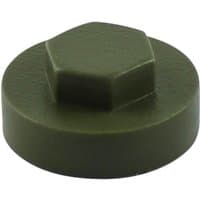 Olive green TIMCO hex head cover cap, 19mm, with a smooth round base and raised hexagonal top.