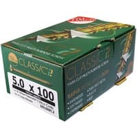 Green box of TIMCO C2 Strong-Fix yellow screws, double countersunk, 3.5 x 20mm, Pz drive, 200 count.