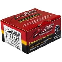 Red and yellow TIMCO box of Velocity Premium Multi-Use Screws, 4.0 x 16mm, 200 count, with double countersunk heads.