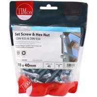 Timco 840SNZB set screws and hex nuts, zinc-plated, M8 x 40, in a clear TIMbag with red and white branding.