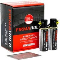 TIMCO Firmahold pack with galvanized 16G brad nails and two fuel cells in red and black packaging.
