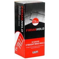 Red and black TIMCO box of Firmahold 18G straight galvanised brad nails, featuring bold white text and logo.