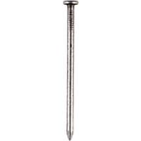 Bright silver round wire nail with flat head and pointed tip, 65mm length, 3.35mm diameter by TIMCO.