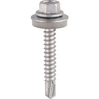 Silver TIMCO hex head screw with EPDM washer, self-drilling tip, metal construction, 5.5 x 25mm, box of 100.