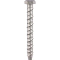 Silver Timco masonry bolt with hex head and spiral thread, 10.0 x 75mm, exterior use, box of 50.