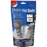 Silver TIMCO masonry bolts with hex head, 12.0 x 150mm, packaged in a blue TIMbag for exterior use.