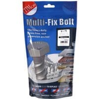 Silver TIMCO masonry bolts with hex head, exterior use, size 8.0 x 75mm, packaged in a blue TIMbag.