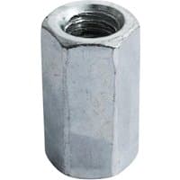 Hexagonal zinc connector nut, silver finish, threaded interior, M20 size, by TIMCO.