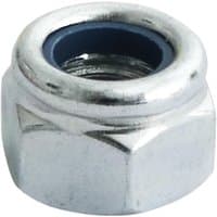 TIMCO zinc M6 nylon nut, hexagonal shape with silver finish and blue nylon insert.