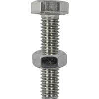 Stainless steel set screw and hex nut, M8 x 40 size, silver, threaded with hexagonal heads, by TIMCO.