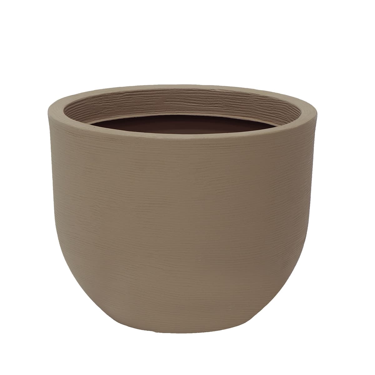 Beige ceramic planter with a smooth, textured finish, featuring a rounded shape and a wide opening, measuring 38 cm in diameter, designed for indoor or outdoor use.