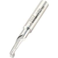Helical plunge bit by Trend, silver with 8mm shank, spiral cutting edge, and engraved branding on the cylindrical body.