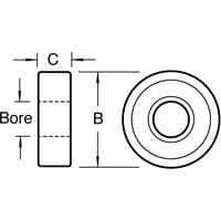 Diagram of Trend Bearing, 22mm diameter, 1/4in bore, showing side and front views with labeled dimensions.