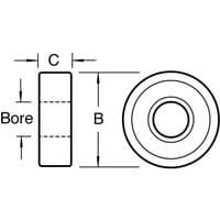 Diagram of Trend Bearing, 3/4in diameter, 1/8in bore, labeled dimensions, circular shape with central hole.