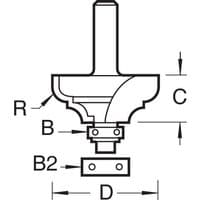 Bearing guided classic cutter with a fluted design, cylindrical shank, and labeled dimensions by Trend.