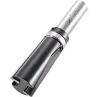 Trend Bearing Guided Door Leading Edge Undercut Router Cutter, silver shaft, black cutting edge, cylindrical design.