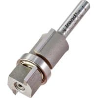Trend Bearing Guided Double Trim Router Cutter with silver shaft, cylindrical body, and dual bearings.