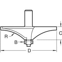 Bearing guided hand rail cutter with 51mm radius, cylindrical shank, and curved cutting edge by Trend.