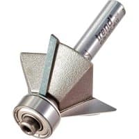 Trend Bearing Guided Triple Flute Chamfer Router Bit with silver shaft and three angled cutting edges.