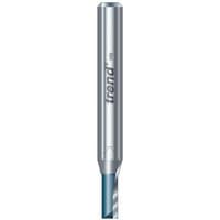 Trend two flute cutter, silver cylindrical body, blue cutting tip, engraved logo, 9.5 x 25.4mm dimensions.