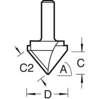 Chamfer V Groove Cutter with 45-degree angle, silver metal finish, cylindrical shank, by Trend.