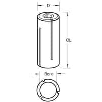 Black cylindrical Trend collet sleeve, 3.2mm to 6.35mm, with slotted design and labeled dimensions.