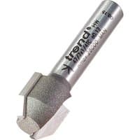 Trend Combi Trimmer Router Bit, silver with engraved text, sharp angled cutting edges, cylindrical shank.