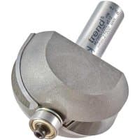 Trend Cove Bearing Guided Router Cutter, silver with a cylindrical shank and rounded cutting edge, bearing at base.