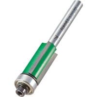 Trend CRAFTPRO 3 Flute Bearing Guided Trimmer Router Cutter, silver shaft, green body, and bearing at the base.