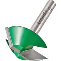 Trend CRAFTPRO bevel trimmer router cutter with silver shaft and green beveled cutting edge.
