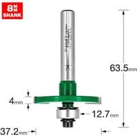 Trend CRAFTPRO biscuit jointer set with silver shank, green base, and bearing guide, dimensions labeled.