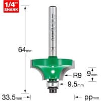 Trend CRAFTPRO router cutter with green body, silver shank, and bearing-guided shoulder profile.