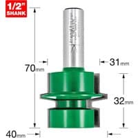 Trend CRAFTPRO Offset Tongue and Groove Router Cutter with green body and silver shank, 1/2 inch size.