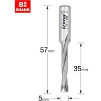 "Silver Trend CRAFTPRO Router Dowel Drill with 8mm shank, 57mm length, and 5mm cutting diameter, spiral flutes"