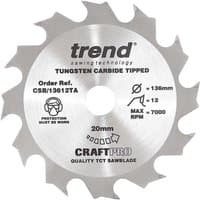 "Silver Trend CRAFTPRO cordless saw blade with tungsten carbide tips and protective gear warning icon"