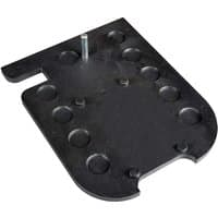 Black Trend CRB/TB router trimming base with multiple circular cutouts and a central metal pin.