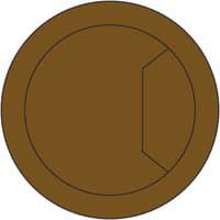 Brown circular desk cable tidy insert with a semi-circular opening cover.