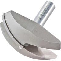 Trend Dished Radius Panel Router Cutter, silver with curved blade and cylindrical shank, engraved branding.