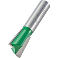 Trend dovetail cutter, silver and green, 19.1mm x 97° x 25mm, cylindrical shank, sharp angled blade.
