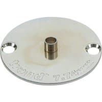 Round silver Trend guide bush with central hole and engraved text, two side holes for mounting.