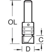 Guided profiler with 9.5mm diameter, 12.7mm cut length, cylindrical shank, and two cutting edges by Trend.