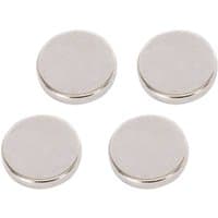 Four round silver magnets, 15mm diameter, 3mm thick, arranged in a square pattern.