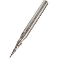 Conical radius cutter with silver finish, spiral flutes, and pointed tip for wood, ABS, and acrylic by Trend.